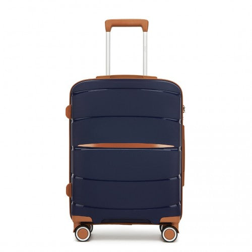 Kono 20 - Inch PP Modern Scratch - Resistant Cabin Suitcase with TSA Lock & Stylish Brown Accents - Navy and Brown