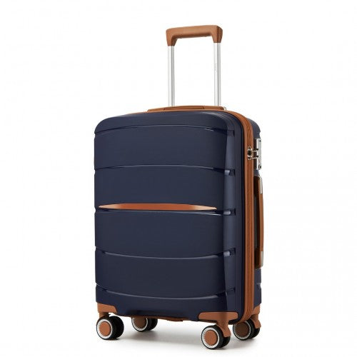 Kono 20 - Inch PP Modern Scratch - Resistant Cabin Suitcase with TSA Lock & Stylish Brown Accents - Navy and Brown