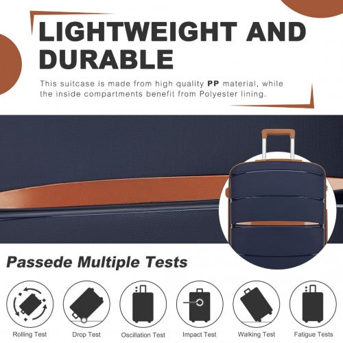 Kono 20/24/28 inch PP Modern Scratch - Resistant Suitcase Set with TSA Lock & Stylish Brown Accents - Navy and Brown