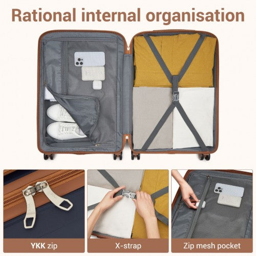 Kono 20 - Inch PP Modern Scratch - Resistant Cabin Suitcase with TSA Lock & Stylish Brown Accents - Navy and Brown