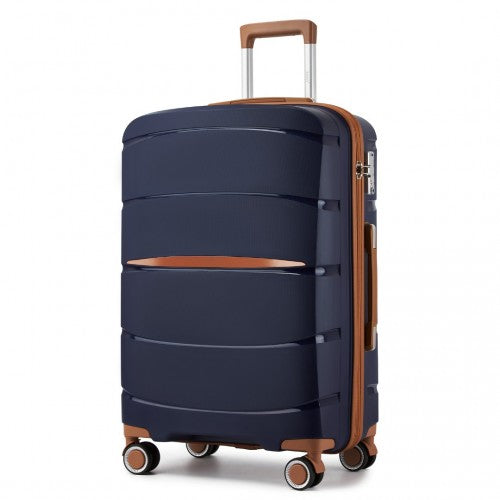 Kono 24 - Inch PP Modern Scratch - Resistant Medium Suitcase with TSA Lock & Stylish Brown Accents - Navy and Brown