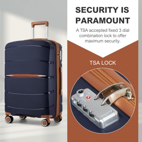 Kono 24 - Inch PP Modern Scratch - Resistant Medium Suitcase with TSA Lock & Stylish Brown Accents - Navy and Brown