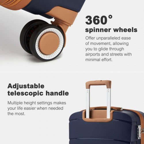 Kono 24 - Inch PP Modern Scratch - Resistant Medium Suitcase with TSA Lock & Stylish Brown Accents - Navy and Brown