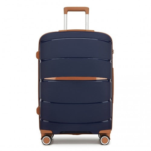 Kono 24 - Inch PP Modern Scratch - Resistant Medium Suitcase with TSA Lock & Stylish Brown Accents - Navy and Brown