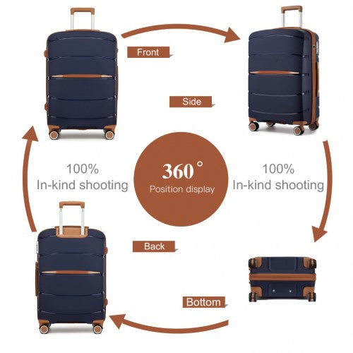 Kono 20/24/28 inch PP Modern Scratch - Resistant Suitcase Set with TSA Lock & Stylish Brown Accents - Navy and Brown