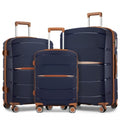 Kono 20/24/28 inch PP Modern Scratch - Resistant Suitcase Set with TSA Lock & Stylish Brown Accents - Navy and Brown