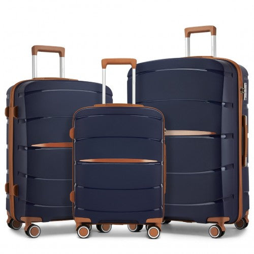 Kono 20/24/28 inch PP Modern Scratch - Resistant Suitcase Set with TSA Lock & Stylish Brown Accents - Navy and Brown