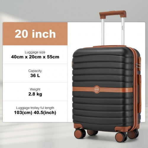 Kono ABS+PC 20 - Inch Striped Design with Colour - Block Details Carry - On Cabin Suitcase with Silent Spinner Wheels - Black and Brown