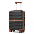 Kono ABS+PC 20 - Inch Striped Design with Colour - Block Details Carry - On Cabin Suitcase with Silent Spinner Wheels - Black and Brown