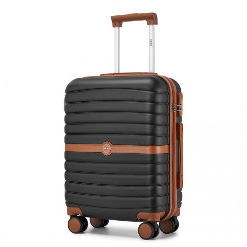 Kono ABS+PC 20 - Inch Striped Design with Colour - Block Details Carry - On Cabin Suitcase with Silent Spinner Wheels - Black and Brown