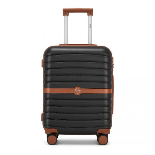 Kono ABS+PC 20 - Inch Striped Design with Colour - Block Details Carry - On Cabin Suitcase with Silent Spinner Wheels - Black and Brown
