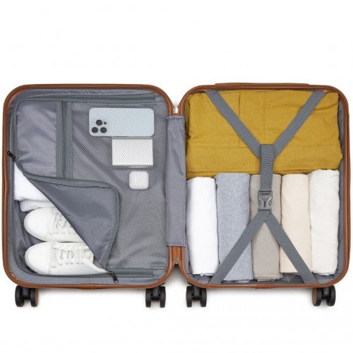 Kono ABS+PC 20 - Inch Striped Design with Colour - Block Details Carry - On Cabin Suitcase with Silent Spinner Wheels - Black and Brown