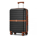 Kono ABS+PC 24 - Inch Striped Design with Colour - Block Details Medium Suitcase with Spinner Silent Wheels - Black and Brown
