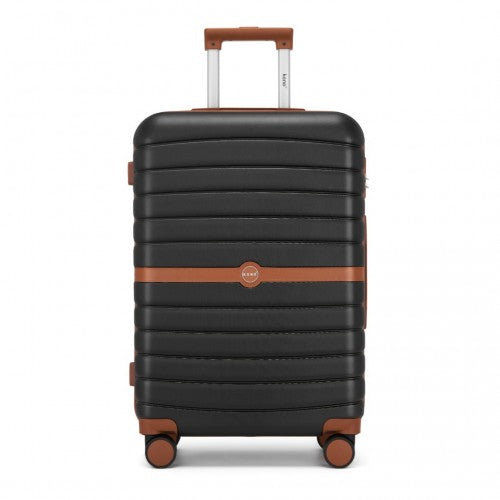 Kono ABS+PC 24 - Inch Striped Design with Colour - Block Details Medium Suitcase with Spinner Silent Wheels - Black and Brown