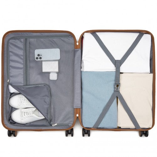 Kono ABS+PC 24 - Inch Striped Design with Colour - Block Details Medium Suitcase with Spinner Silent Wheels - Black and Brown