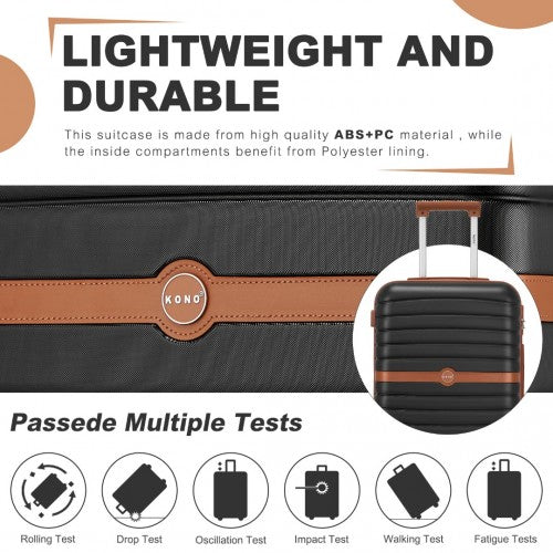 Kono ABS+PC Striped Design with Colour - Block Details 3 - Piece Hardshell Luggage Set with Spinner Wheels - Black and Brown