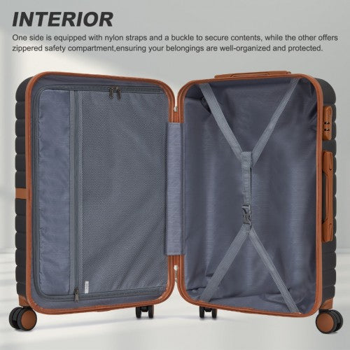 Kono ABS+PC 24 - Inch Striped Design with Colour - Block Details Medium Suitcase with Spinner Silent Wheels - Black and Brown