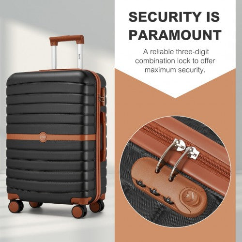Kono ABS+PC 24 - Inch Striped Design with Colour - Block Details Medium Suitcase with Spinner Silent Wheels - Black and Brown