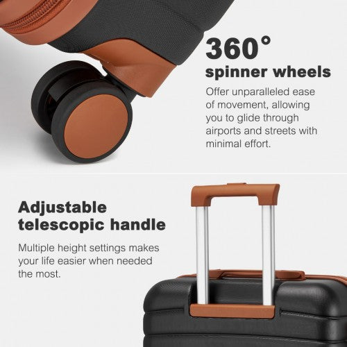 Kono ABS+PC 20 - Inch Striped Design with Colour - Block Details Carry - On Cabin Suitcase with Silent Spinner Wheels - Black and Brown