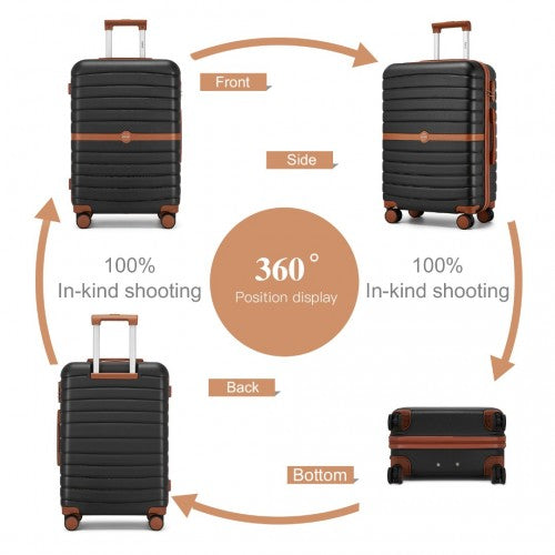 Kono ABS+PC Striped Design with Colour - Block Details 3 - Piece Hardshell Luggage Set with Spinner Wheels - Black and Brown
