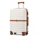 Kono ABS+PC 24 - Inch Striped Design with Colour - Block Details Medium Suitcase with Spinner Silent Wheels - Cream and Brown