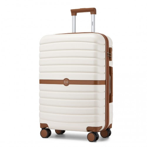 Kono ABS+PC 24 - Inch Striped Design with Colour - Block Details Medium Suitcase with Spinner Silent Wheels - Cream and Brown