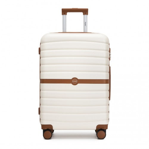 Kono ABS+PC 24 - Inch Striped Design with Colour - Block Details Medium Suitcase with Spinner Silent Wheels - Cream and Brown
