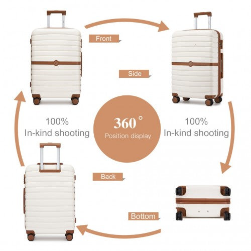 Kono ABS+PC 24 - Inch Striped Design with Colour - Block Details Medium Suitcase with Spinner Silent Wheels - Cream and Brown
