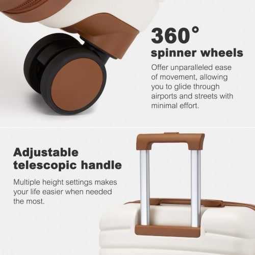 Kono ABS+PC 24 - Inch Striped Design with Colour - Block Details Medium Suitcase with Spinner Silent Wheels - Cream and Brown