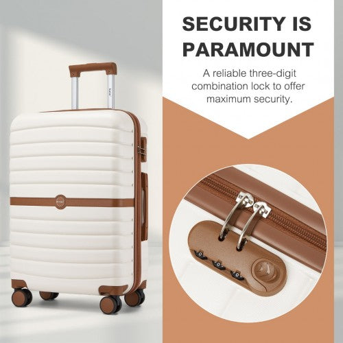 Kono ABS+PC 24 - Inch Striped Design with Colour - Block Details Medium Suitcase with Spinner Silent Wheels - Cream and Brown