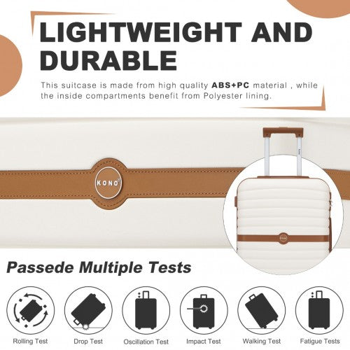 Kono ABS+PC 24 - Inch Striped Design with Colour - Block Details Medium Suitcase with Spinner Silent Wheels - Cream and Brown