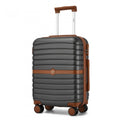 Kono ABS+PC 20 - Inch Striped Design with Colour - Block Details Carry - On Cabin Suitcase with Silent Spinner Wheels - Grey and Brown