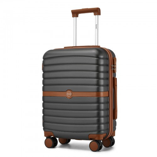 Kono ABS+PC 20 - Inch Striped Design with Colour - Block Details Carry - On Cabin Suitcase with Silent Spinner Wheels - Grey and Brown
