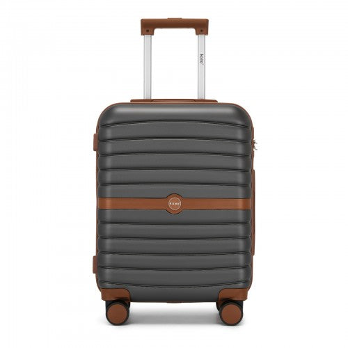 Kono ABS+PC 20 - Inch Striped Design with Colour - Block Details Carry - On Cabin Suitcase with Silent Spinner Wheels - Grey and Brown