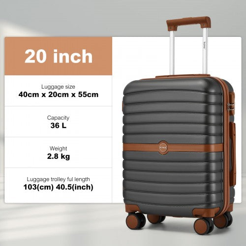 Kono ABS+PC 20 - Inch Striped Design with Colour - Block Details Carry - On Cabin Suitcase with Silent Spinner Wheels - Grey and Brown
