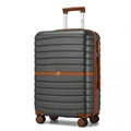 Kono ABS+PC 24 - Inch Striped Design with Colour - Block Details Medium Suitcase with Spinner Silent Wheels - Grey and Brown