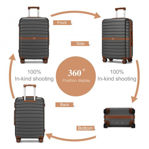 Kono ABS+PC 24 - Inch Striped Design with Colour - Block Details Medium Suitcase with Spinner Silent Wheels - Grey and Brown