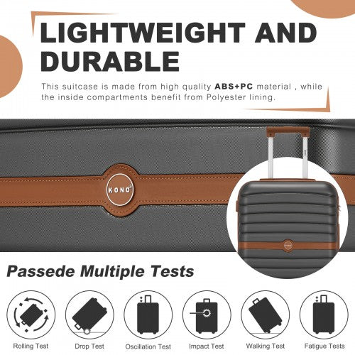 Kono ABS+PC 20 - Inch Striped Design with Colour - Block Details Carry - On Cabin Suitcase with Silent Spinner Wheels - Grey and Brown