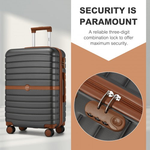 Kono ABS+PC 24 - Inch Striped Design with Colour - Block Details Medium Suitcase with Spinner Silent Wheels - Grey and Brown