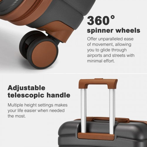 Kono ABS+PC 24 - Inch Striped Design with Colour - Block Details Medium Suitcase with Spinner Silent Wheels - Grey and Brown