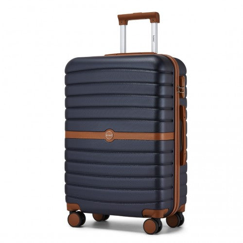 Kono ABS+PC 24 - Inch Striped Design with Colour - Block Details Medium Suitcase with Spinner Silent Wheels - Navy and Brown