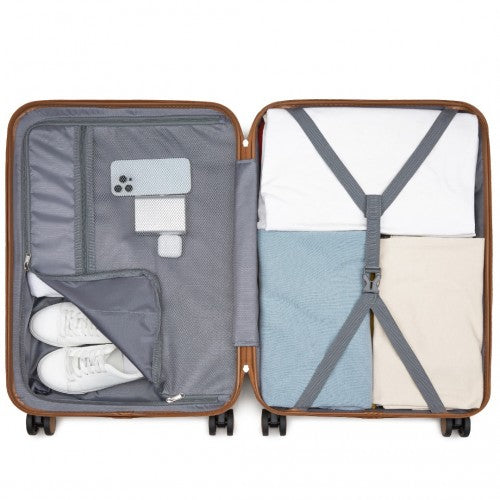 Kono ABS+PC 24 - Inch Striped Design with Colour - Block Details Medium Suitcase with Spinner Silent Wheels - Navy and Brown