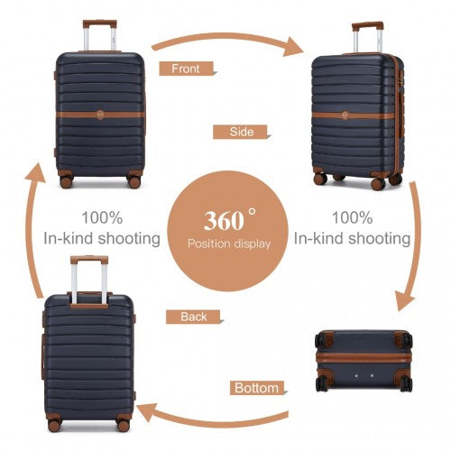 Kono ABS+PC 24 - Inch Striped Design with Colour - Block Details Medium Suitcase with Spinner Silent Wheels - Navy and Brown