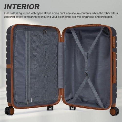 Kono ABS+PC 24 - Inch Striped Design with Colour - Block Details Medium Suitcase with Spinner Silent Wheels - Navy and Brown