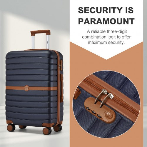Kono ABS+PC 24 - Inch Striped Design with Colour - Block Details Medium Suitcase with Spinner Silent Wheels - Navy and Brown