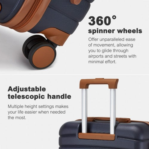 Kono ABS+PC 24 - Inch Striped Design with Colour - Block Details Medium Suitcase with Spinner Silent Wheels - Navy and Brown