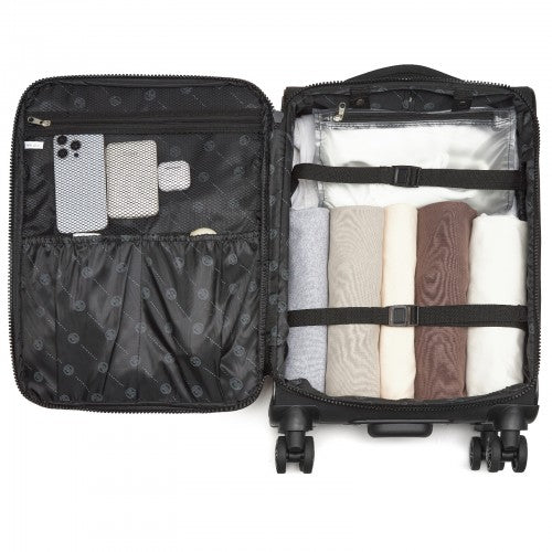 20 inch Women's Lightweight Softshell Suitcase with Spinner Wheels and Spacious Compartments - Black