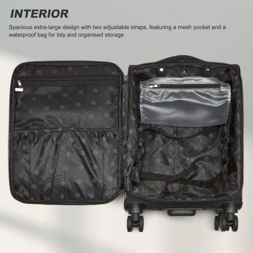 20 inch Women's Lightweight Softshell Suitcase with Spinner Wheels and Spacious Compartments - Black