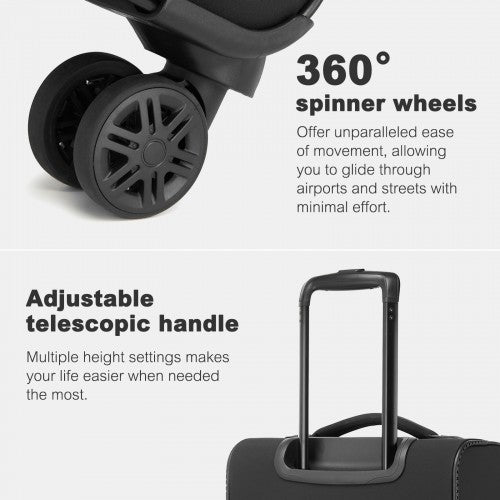 20 inch Women's Lightweight Softshell Suitcase with Spinner Wheels and Spacious Compartments - Black