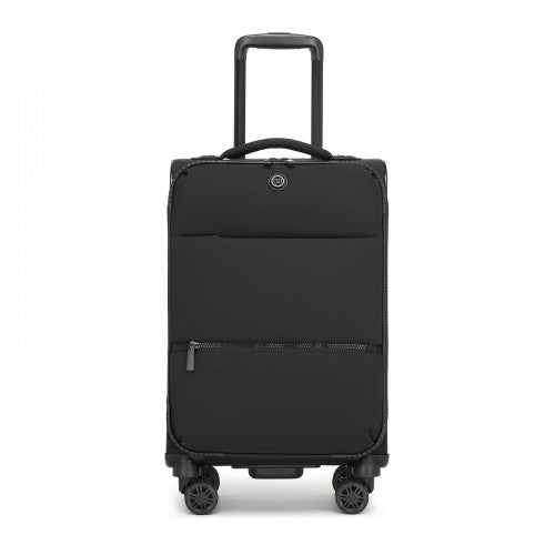 20 inch Women's Lightweight Softshell Suitcase with Spinner Wheels and Spacious Compartments - Black
